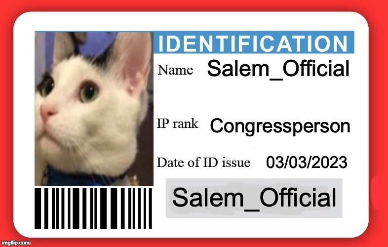 DMV ID Card | Salem_Official Congressperson 03/03/2023 Salem_Official | image tagged in dmv id card | made w/ Imgflip meme maker