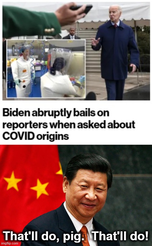 Bought and paid for |  That'll do, pig.  That'll do! | image tagged in xi jinping,memes,joe biden,china,democrats,corruption | made w/ Imgflip meme maker