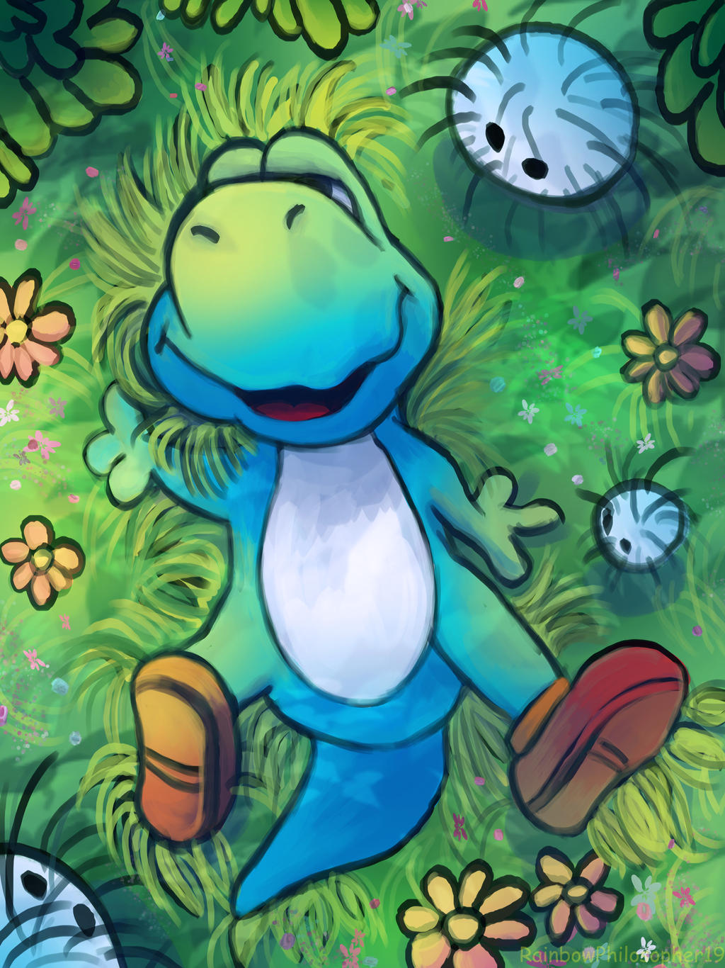 High Quality Yoshi chills in the grass Blank Meme Template