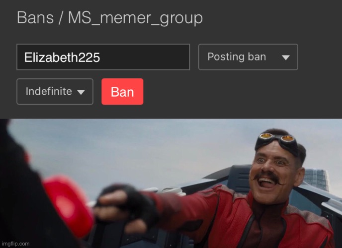 The ban button looks so juicy | image tagged in dr robotnik pushing button | made w/ Imgflip meme maker