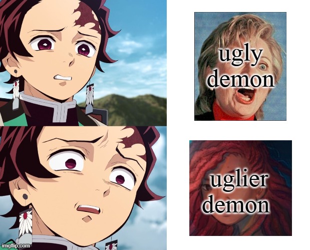 demon slayer facts | ugly demon; uglier demon | image tagged in tanjiro disgusted to even more disgusted | made w/ Imgflip meme maker
