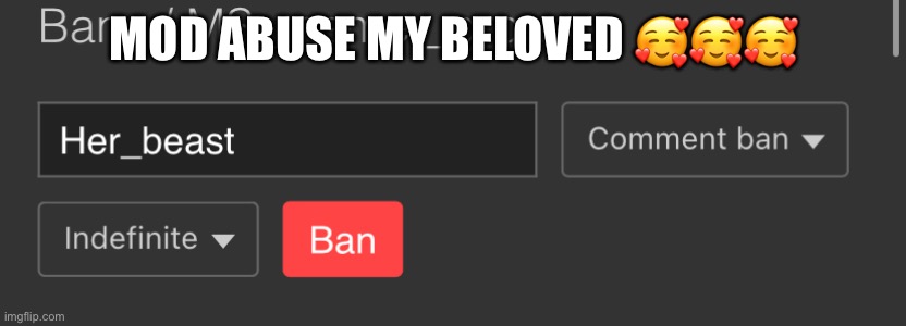 Also yes i actually banned him | MOD ABUSE MY BELOVED 🥰🥰🥰 | made w/ Imgflip meme maker