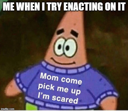 Mom come pick me up i'm scared | ME WHEN I TRY ENACTING ON IT | image tagged in mom come pick me up i'm scared | made w/ Imgflip meme maker