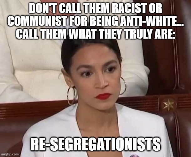 Resegregationist AOC | DON'T CALL THEM RACIST OR COMMUNIST FOR BEING ANTI-WHITE... CALL THEM WHAT THEY TRULY ARE:; RE-SEGREGATIONISTS | image tagged in aoc | made w/ Imgflip meme maker