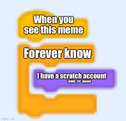 scratch blocks | When you see this meme; Forever know; I have a scratch account; JAMBU_THE_DRAGON | image tagged in scratch blocks | made w/ Imgflip meme maker