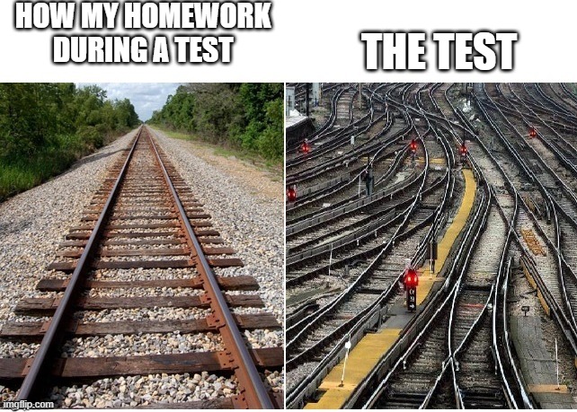 I had a homework test | HOW MY HOMEWORK DURING A TEST; THE TEST | image tagged in it's not that complicated,memes | made w/ Imgflip meme maker