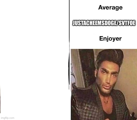 Average Fan vs. Average Enjoyer | JUSTACHEEMSDOGE/SVTFOE | image tagged in average fan vs average enjoyer | made w/ Imgflip meme maker