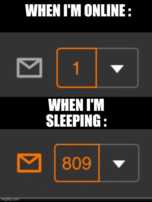 1 notification vs. 809 notifications with message | WHEN I'M ONLINE :; WHEN I'M SLEEPING : | image tagged in 1 notification vs 809 notifications with message | made w/ Imgflip meme maker