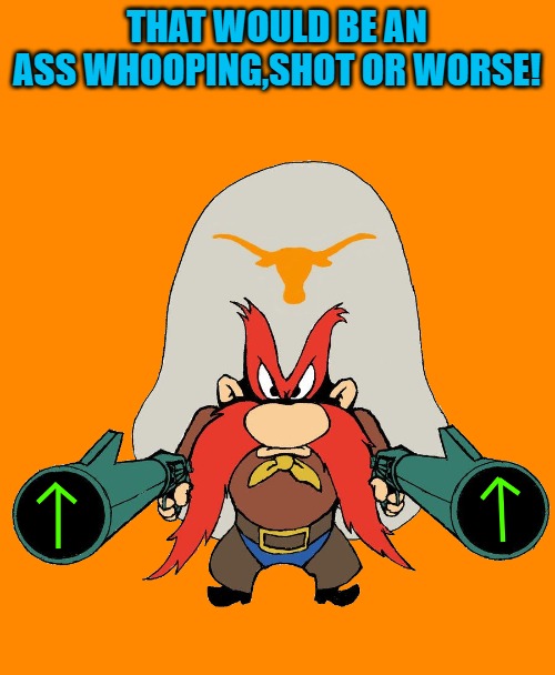 THAT WOULD BE AN
ASS WHOOPING,SHOT OR WORSE! | image tagged in sam | made w/ Imgflip meme maker