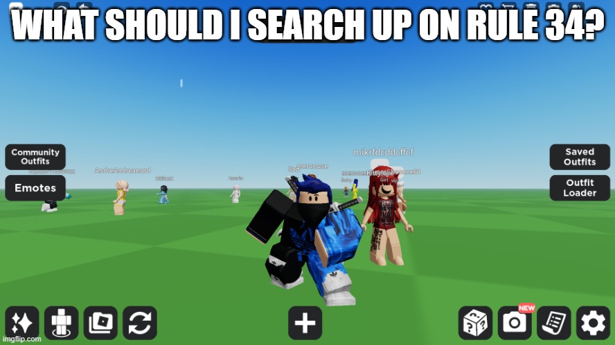 Zero the robloxian | WHAT SHOULD I SEARCH UP ON RULE 34? | image tagged in zero the robloxian | made w/ Imgflip meme maker