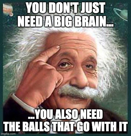 You don't just need a big brain (Albert Einstein Meme) | YOU DON'T JUST NEED A BIG BRAIN... ...YOU ALSO NEED THE BALLS THAT GO WITH IT | image tagged in einstein | made w/ Imgflip meme maker