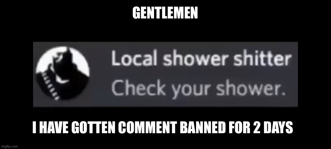 It shouldn’t be a problem though | GENTLEMEN; I HAVE GOTTEN COMMENT BANNED FOR 2 DAYS | image tagged in shower shitter | made w/ Imgflip meme maker