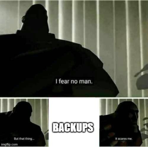 it scares me | BACKUPS | image tagged in it scares me | made w/ Imgflip meme maker