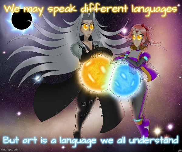 Both visual arts and audio arts which is literally just music | We may speak different languages; But art is a language we all understand | image tagged in sayori and sephiroth | made w/ Imgflip meme maker