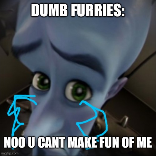 Megamind peeking | DUMB FURRIES: NOO U CANT MAKE FUN OF ME | image tagged in megamind peeking | made w/ Imgflip meme maker