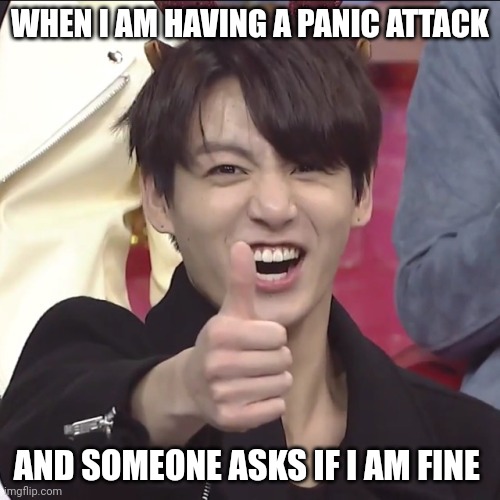 Me every time | WHEN I AM HAVING A PANIC ATTACK; AND SOMEONE ASKS IF I AM FINE | image tagged in kun bts l yt btsinfinland t gin,bts | made w/ Imgflip meme maker