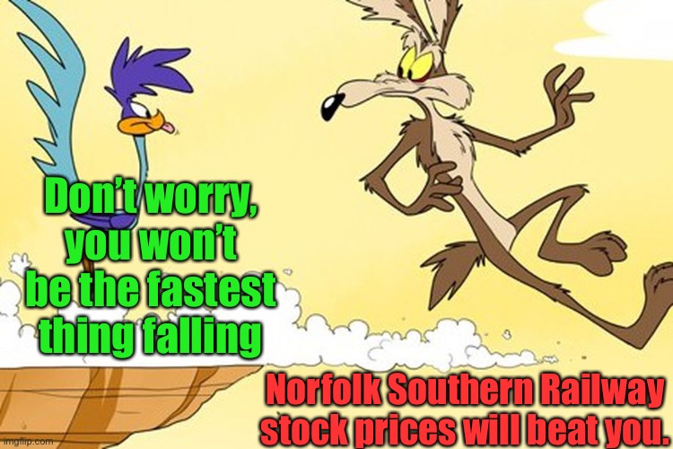 Don’t worry, you won’t be the fastest thing falling; Norfolk Southern Railway stock prices will beat you. | made w/ Imgflip meme maker