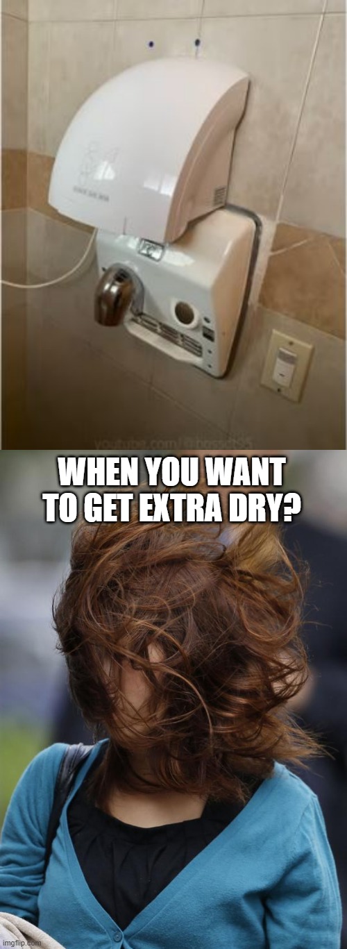 Windy | WHEN YOU WANT TO GET EXTRA DRY? | image tagged in hair wind girl windy | made w/ Imgflip meme maker