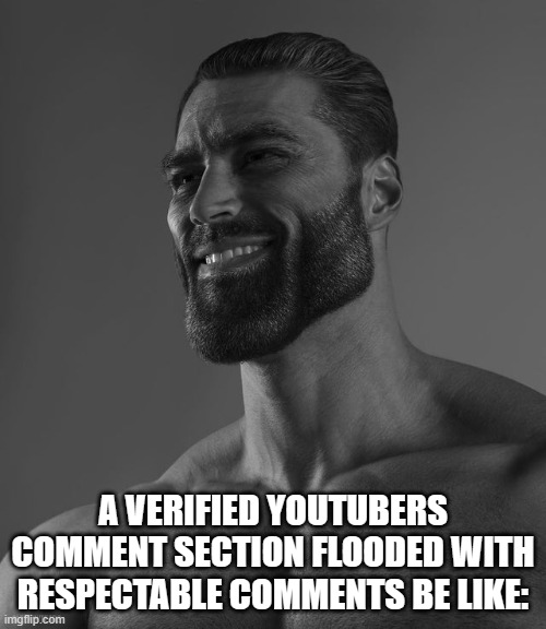 Probably the most respectable comment sections of all the internet XD | A VERIFIED YOUTUBERS COMMENT SECTION FLOODED WITH RESPECTABLE COMMENTS BE LIKE: | image tagged in giga chad | made w/ Imgflip meme maker