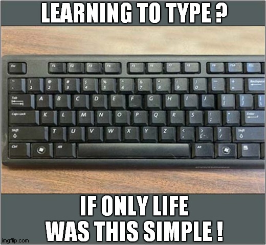 This Just Makes Sense ! | LEARNING TO TYPE ? IF ONLY LIFE WAS THIS SIMPLE ! | image tagged in learning,keyboard,typing | made w/ Imgflip meme maker