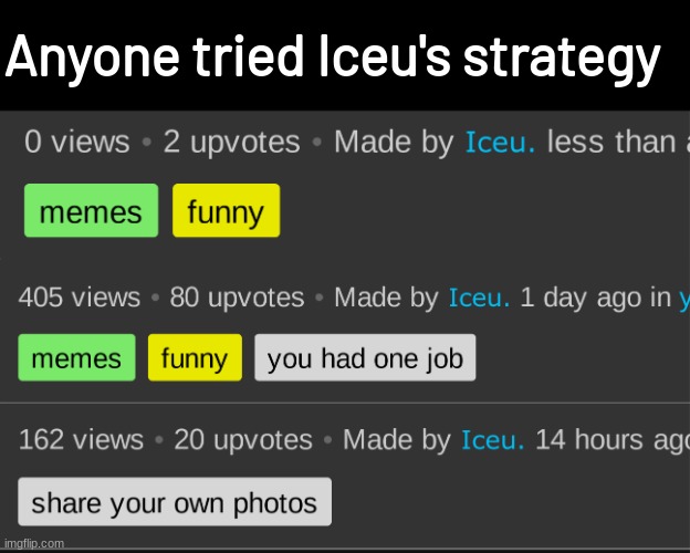 Anyone tried Iceu's strategy | made w/ Imgflip meme maker