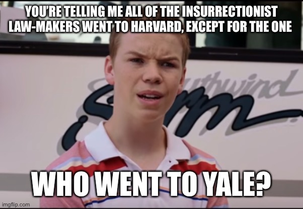You Guys are Getting Paid | YOU’RE TELLING ME ALL OF THE INSURRECTIONIST LAW-MAKERS WENT TO HARVARD, EXCEPT FOR THE ONE; WHO WENT TO YALE? | image tagged in you guys are getting paid | made w/ Imgflip meme maker
