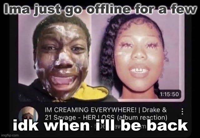 cream | Ima just go offline for a few; idk when i'll be back | image tagged in cream | made w/ Imgflip meme maker