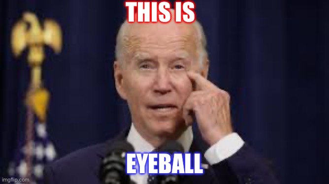 Joe Biden Eyeball | THIS IS; EYEBALL | image tagged in joe eye ball,funny,funny memes,funny meme,lol so funny | made w/ Imgflip meme maker