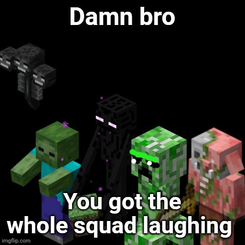 Damn bro you got the whole squad laughing | image tagged in damn bro you got the whole squad laughing | made w/ Imgflip meme maker