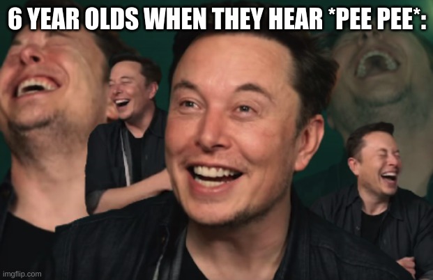Elon Musk Laughing | 6 YEAR OLDS WHEN THEY HEAR *PEE PEE*: | image tagged in elon musk laughing | made w/ Imgflip meme maker