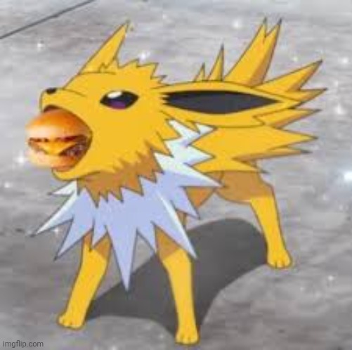 Jolteon eating burger | image tagged in jolteon eating burger | made w/ Imgflip meme maker