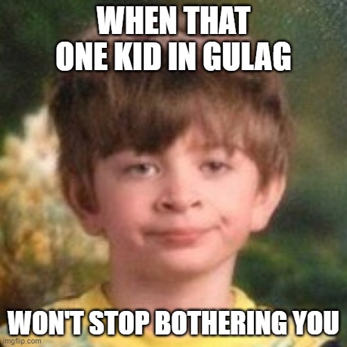 Annoyed face | WHEN THAT ONE KID IN GULAG; WON'T STOP BOTHERING YOU | image tagged in annoyed face | made w/ Imgflip meme maker