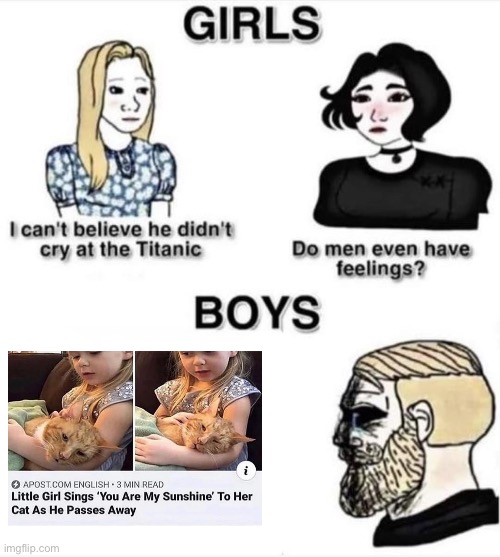 ? | image tagged in do men even have feelings,sad,cat,rip | made w/ Imgflip meme maker