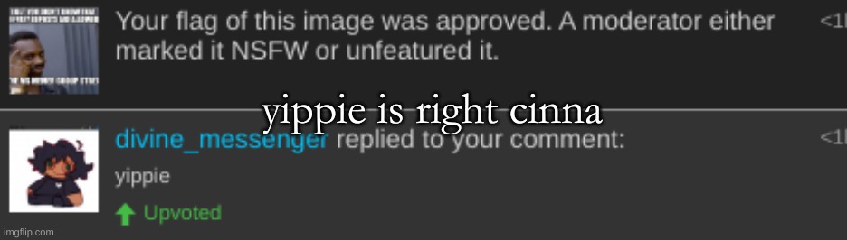 m | yippie is right cinna | made w/ Imgflip meme maker