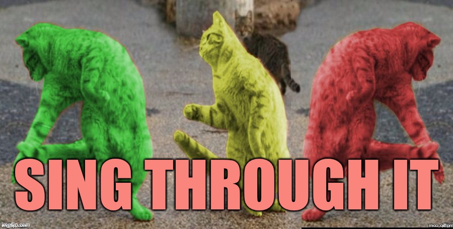 Three Dancing RayCats | SING THROUGH IT | image tagged in three dancing raycats | made w/ Imgflip meme maker
