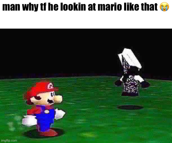 man why tf he lookin at mario like that 😭 | made w/ Imgflip meme maker