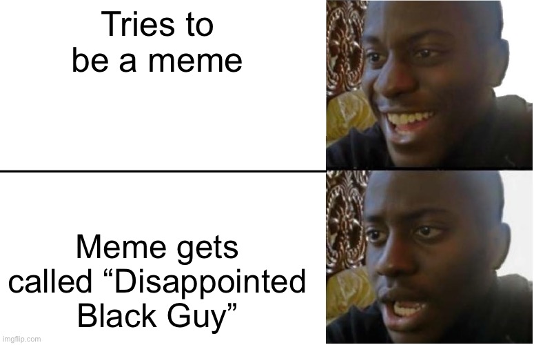Disappointed Black Guy | Tries to be a meme; Meme gets called “Disappointed Black Guy” | image tagged in disappointed black guy | made w/ Imgflip meme maker