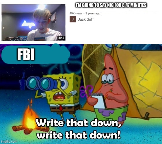 I’M GOING TO SAY NIG FOR 8:47 MINUTES; FBI | made w/ Imgflip meme maker