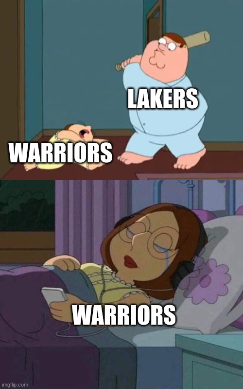 lakers VS warriors mar,5 12:30 pm PST.......................BE THERE | LAKERS; WARRIORS; WARRIORS | image tagged in meg family guy,meg crying in bed | made w/ Imgflip meme maker