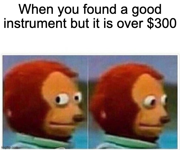 Monkey Puppet | When you found a good instrument but it is over $300 | image tagged in memes,monkey puppet | made w/ Imgflip meme maker