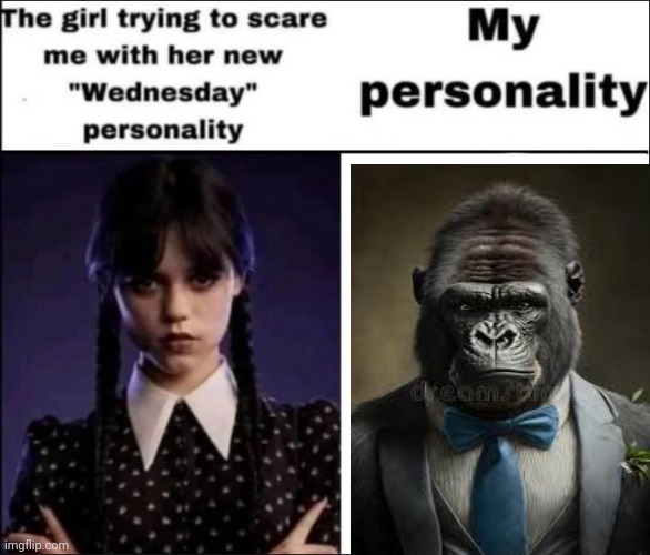 yes i realized someone else already used the frog with the hat so i changed it. pls ignore the earlier one | image tagged in the girl trying to scare me with her new wednesday personality | made w/ Imgflip meme maker
