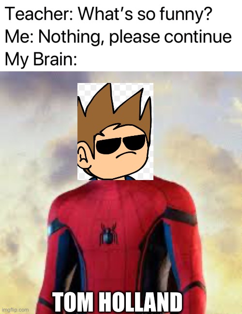 My brain goes places that it’s not supposed to go |  TOM HOLLAND | image tagged in teacher what's so funny,eddsworld,spiderman peter parker,tom holland | made w/ Imgflip meme maker