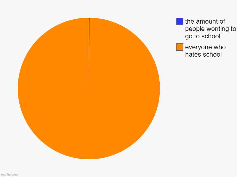 FR FR ONG | everyone who hates school, the amount of people wonting to go to school | image tagged in charts,pie charts | made w/ Imgflip chart maker