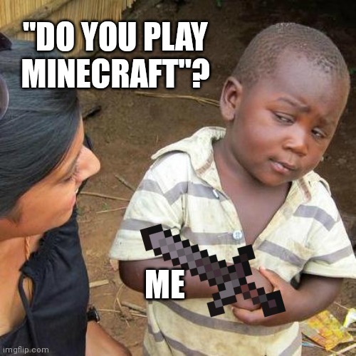 Third World Skeptical Kid | "DO YOU PLAY MINECRAFT"? ME | image tagged in memes,third world skeptical kid | made w/ Imgflip meme maker