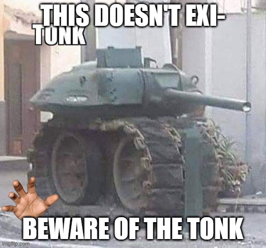 TONK | THIS DOESN'T EXI-; BEWARE OF THE TONK | image tagged in funny memes | made w/ Imgflip meme maker