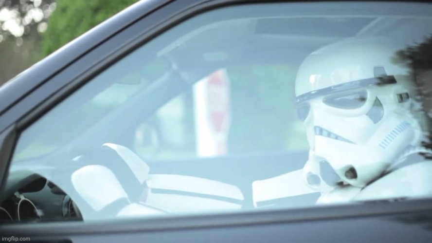 Back online, Drawing commission time. In order for picture, you can either follow me or upvote the image | image tagged in stormtrooper driving | made w/ Imgflip meme maker