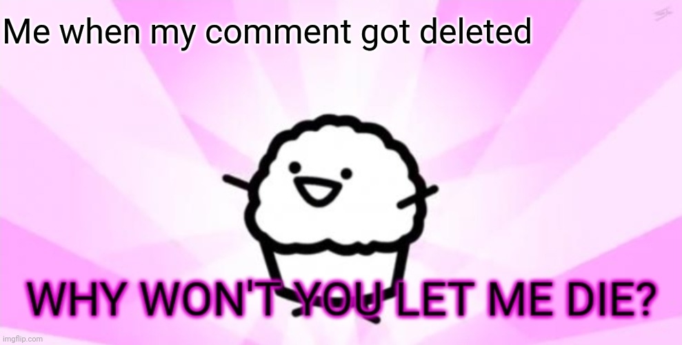 Why won't you let me die | Me when my comment got deleted | image tagged in why won't you let me die | made w/ Imgflip meme maker