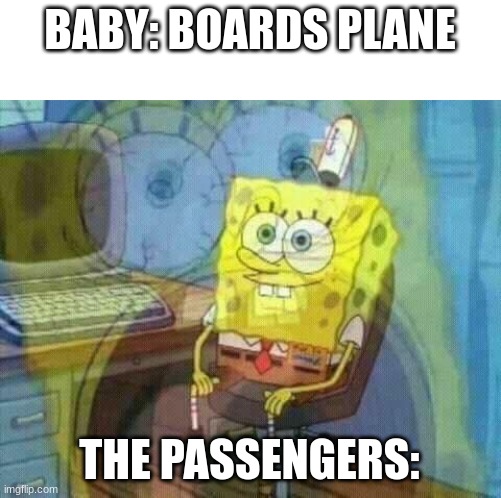 This is inspired from a meme I saw a few seconds ago | BABY: BOARDS PLANE; THE PASSENGERS: | image tagged in spongebob panic inside,airplanes | made w/ Imgflip meme maker