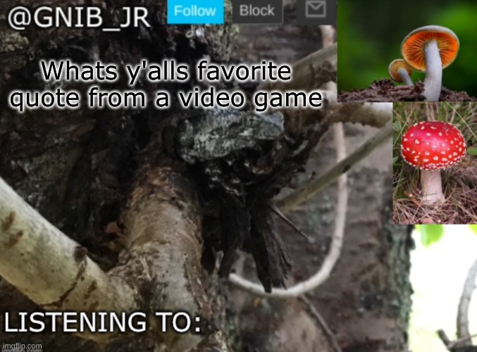 Just wondering | Whats y'alls favorite quote from a video game | image tagged in gnib_jr's new temp | made w/ Imgflip meme maker