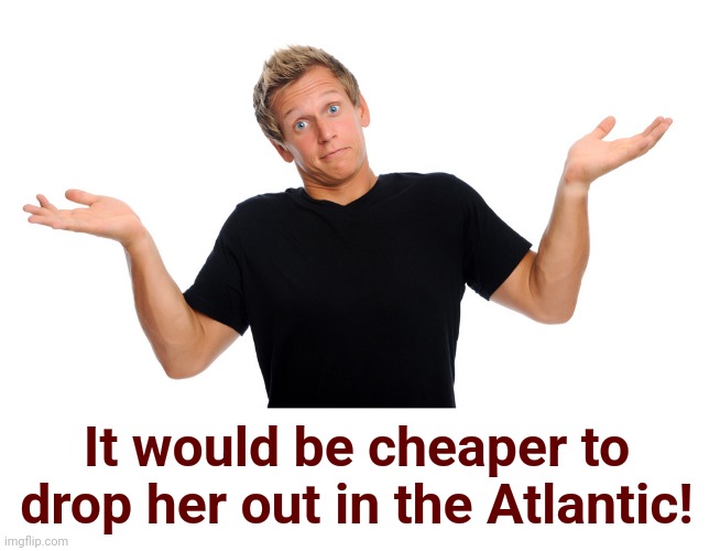 Shrugging Dude | It would be cheaper to drop her out in the Atlantic! | image tagged in shrugging dude | made w/ Imgflip meme maker